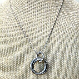 Lani Silver Tone Intertwined Ring Pendant Necklace 23" With Adjustable Chain